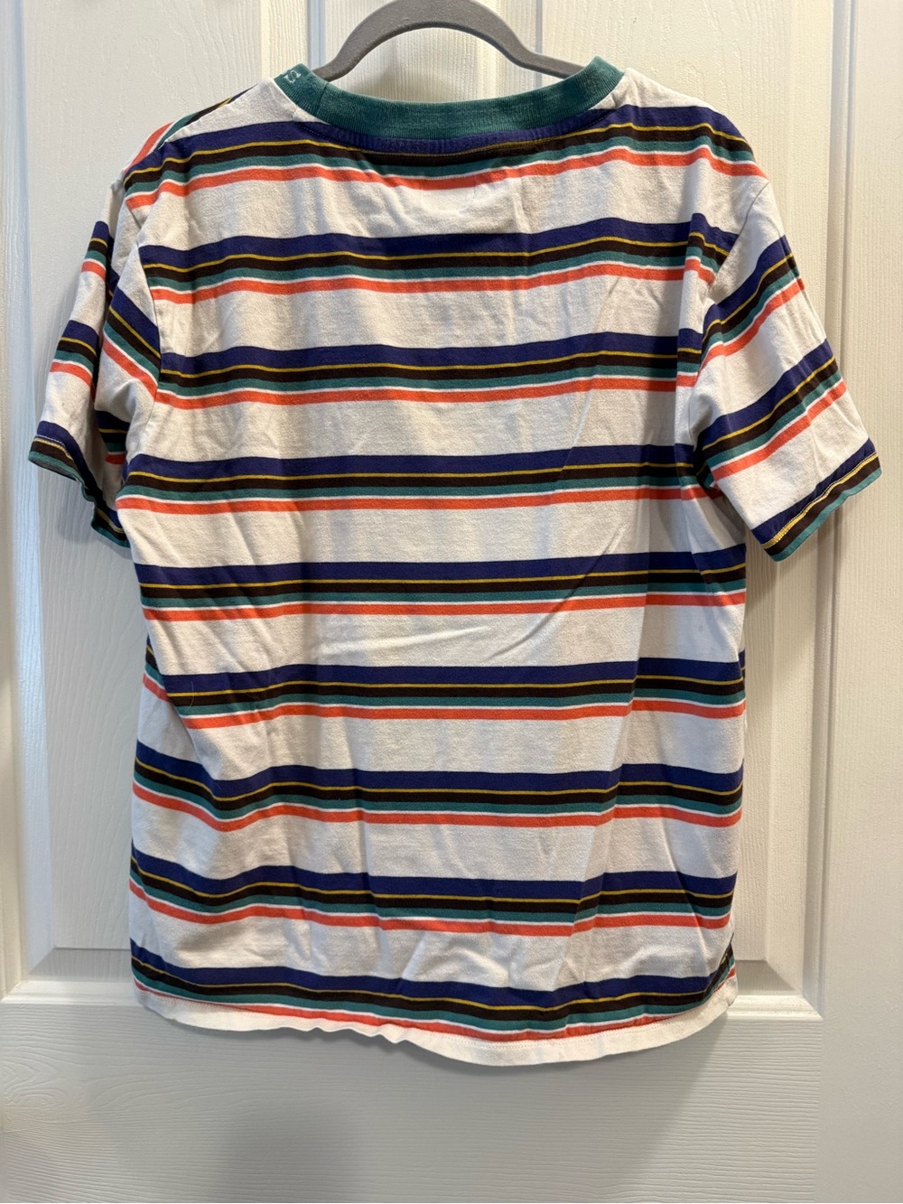 GUESS Vintage Multicolor Striped Short-Sleeve Tee with Green Collar - Medium - Picture 3 of 4